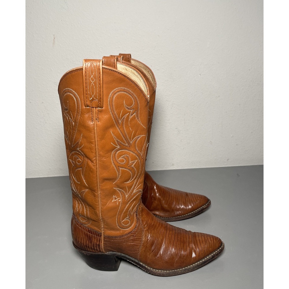 Vintage Dan Post Women's 7 M Teju Lizard Western Cowboy Boots Made In USA